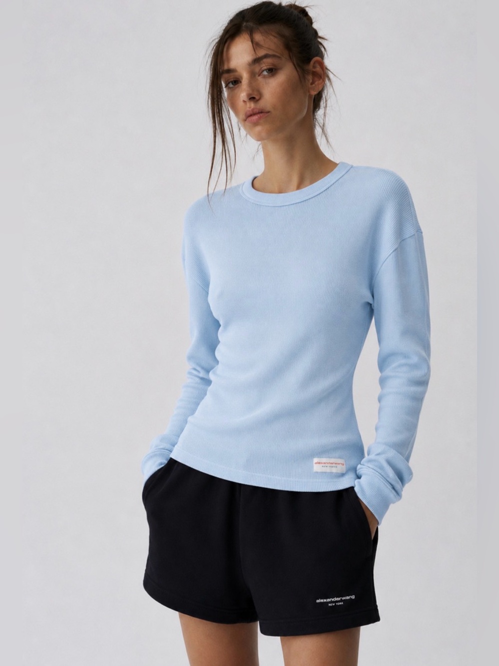 Alexander Wang waffle crew neck long sleeve in Blue Pearl